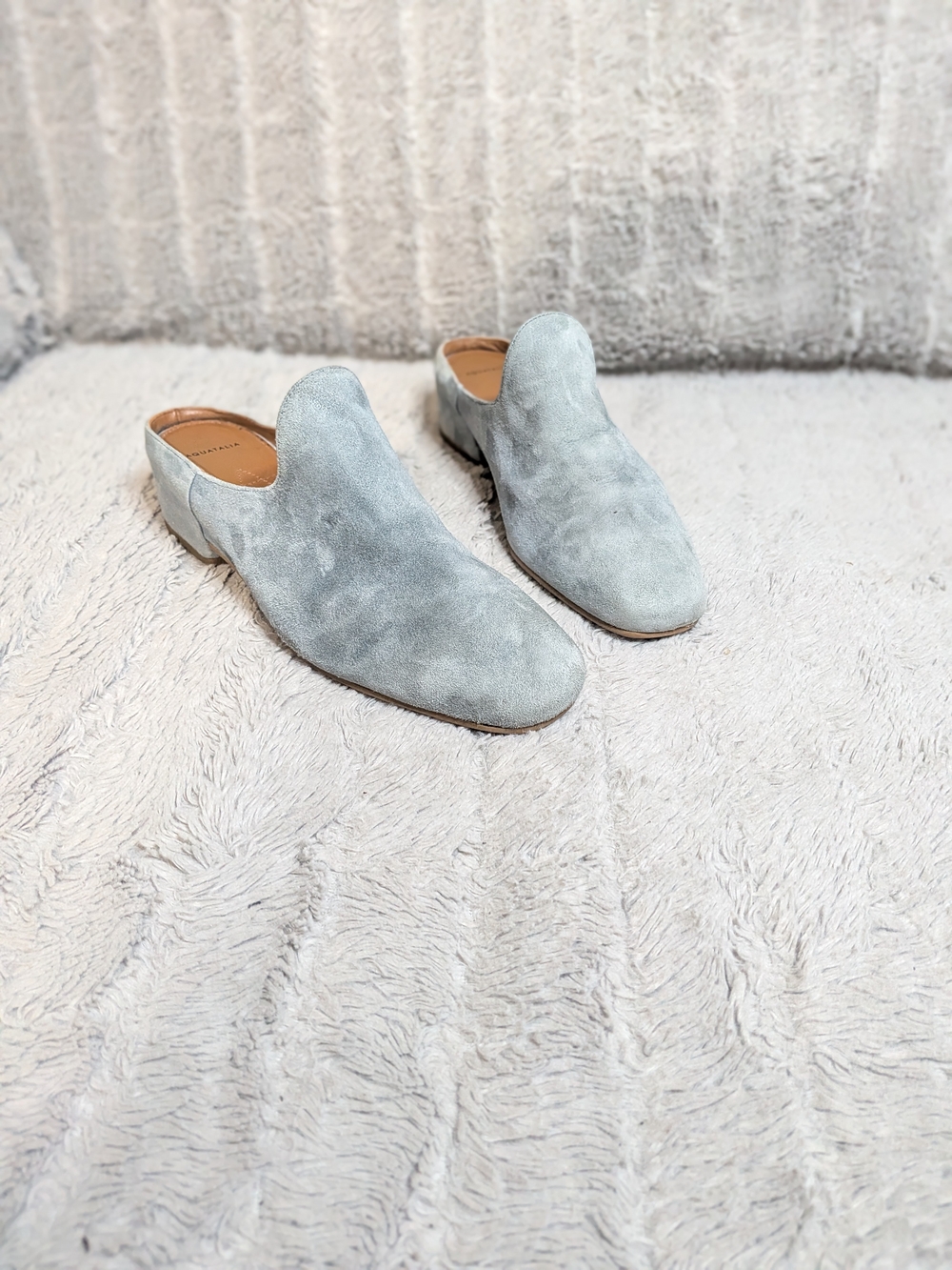 Aquatalia Light Blue Suede Slip-On Mules